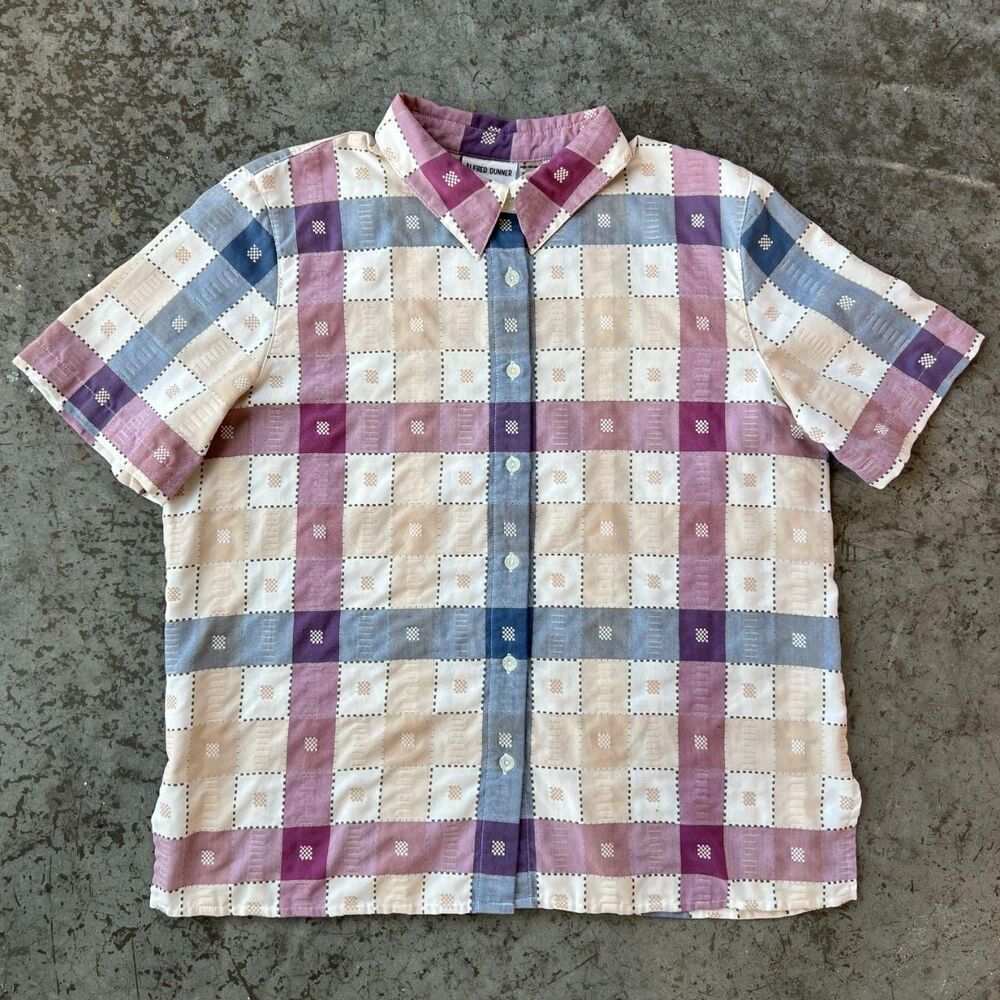 Alfred Dunner Vintage Patchwork Plaid Textured Button Down Shirt Pastel Size 14